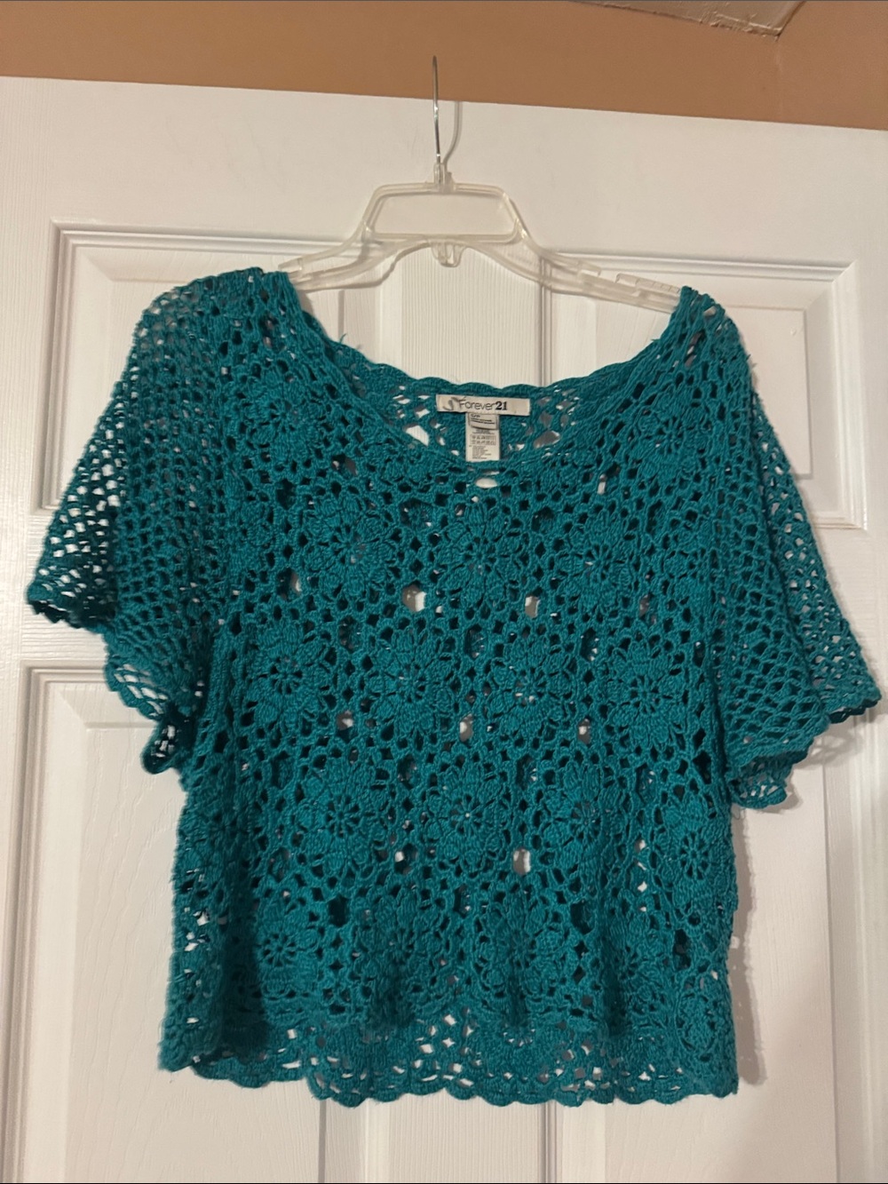 Forever 21 Teal Floral Crochet Top